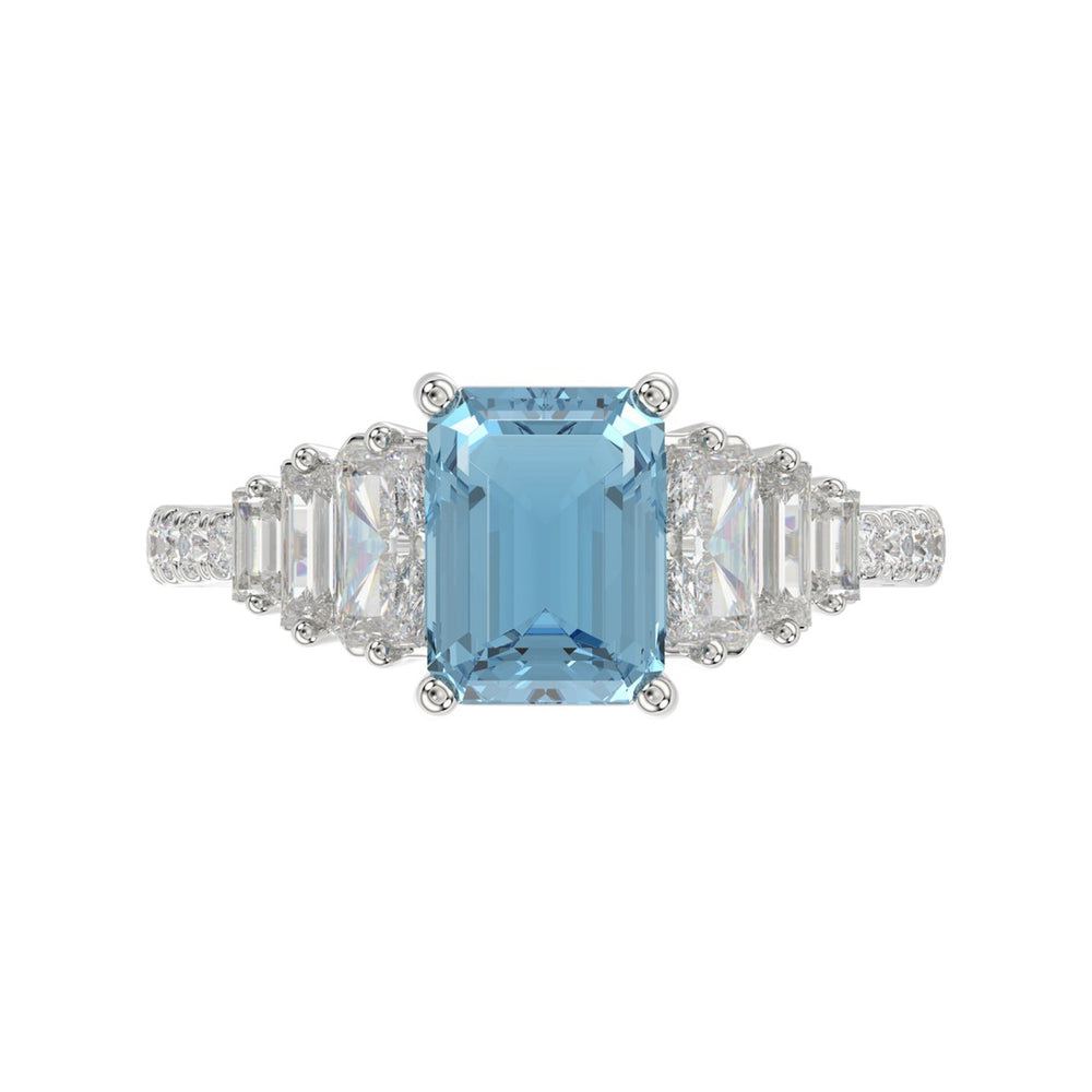 14K WHITE GOLD 3 1/4CT ROUND/BAGUETTE/EMERALD DIAMOND LADIES RING (CENTER STONE EMERALD BLUE DIAMOND 2.00CT)