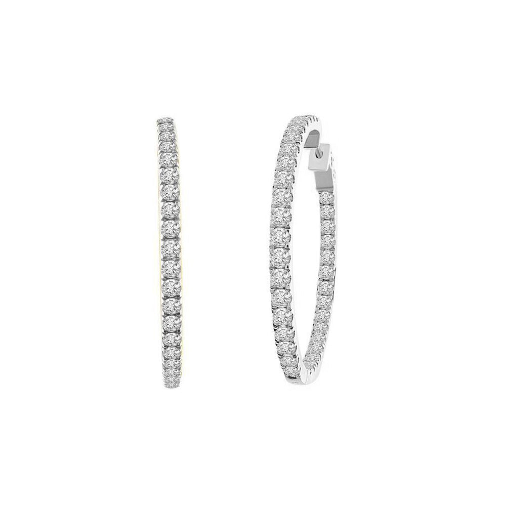 10K WHITE GOLD 5.00CT ROUND DIAMOND LADIES HOOP EARRINGS