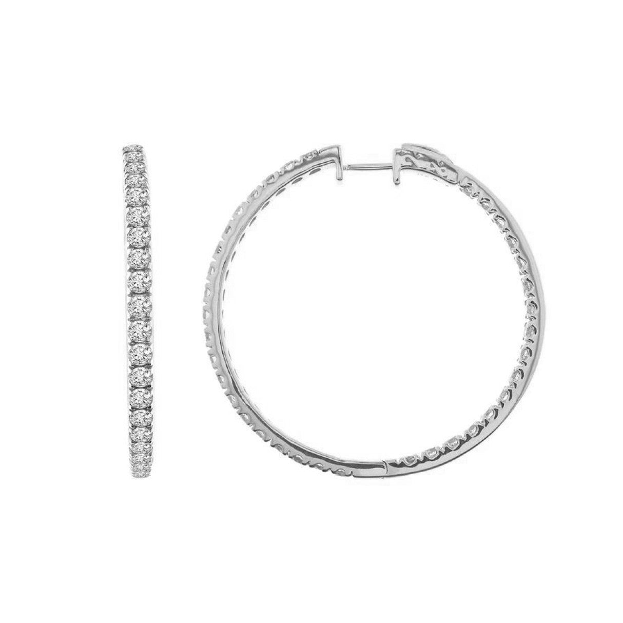 10K WHITE GOLD 5.00CT ROUND DIAMOND LADIES HOOP EARRINGS