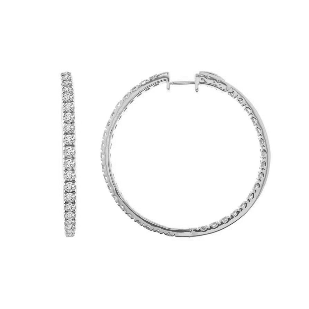 10K WHITE GOLD 5.00CT ROUND DIAMOND LADIES HOOP EARRINGS