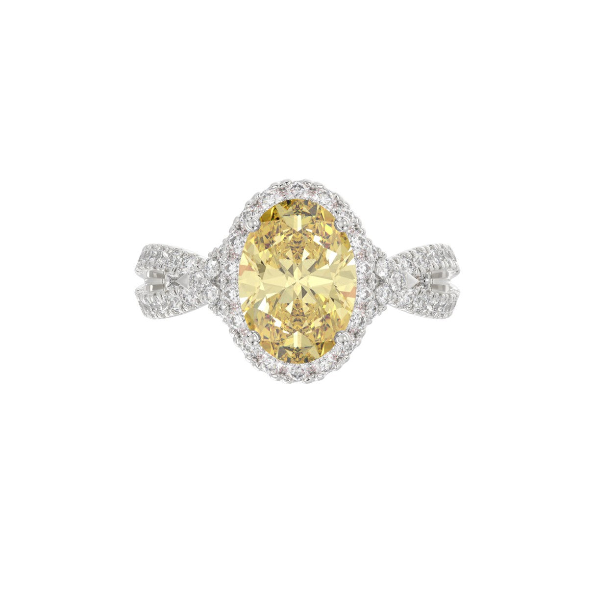 14K WHITE GOLD 4 1/2CT ROUND/YELLOW OVAL DIAMONDLADIES RING (CENTER STONE YELLOW OVAL DIAMOND 2.00CT)