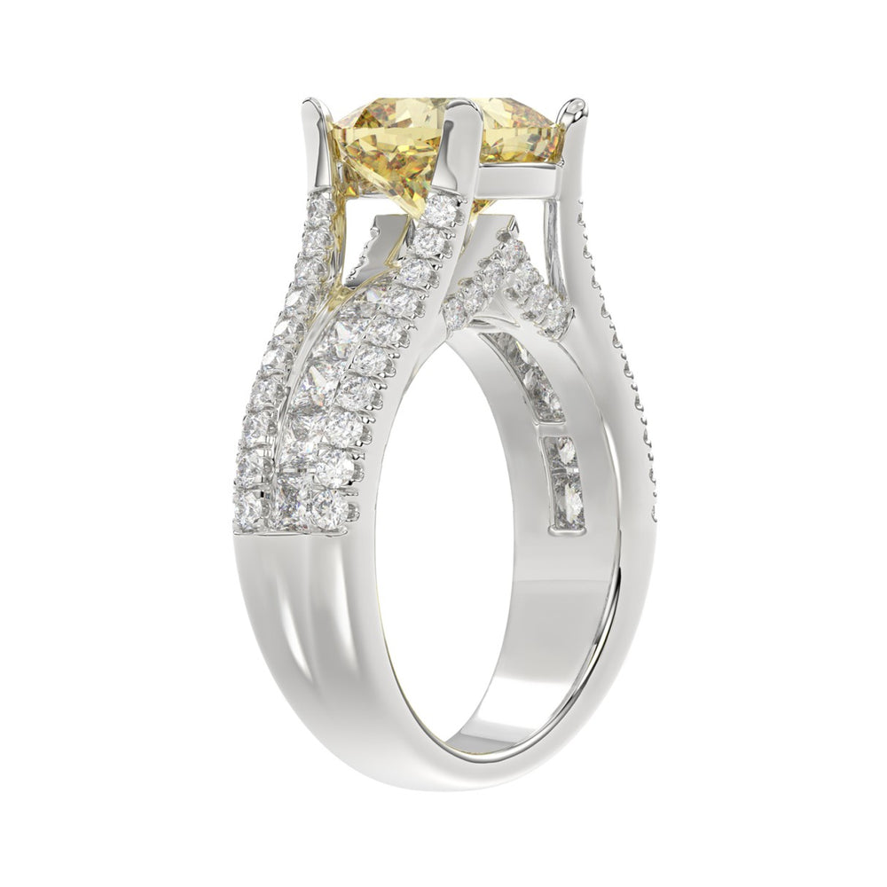 14K WHITE GOLD 4 1/2CT ROUND/PRINCESS/CUSHION DIAMOND LADIES RING (CENTER STONE YELLOW CUSHION DIAMOND 3.00CT)
