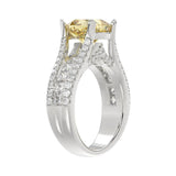 14K WHITE GOLD 4 1/2CT ROUND/PRINCESS/CUSHION DIAMOND LADIES RING (CENTER STONE YELLOW CUSHION DIAMOND 3.00CT)