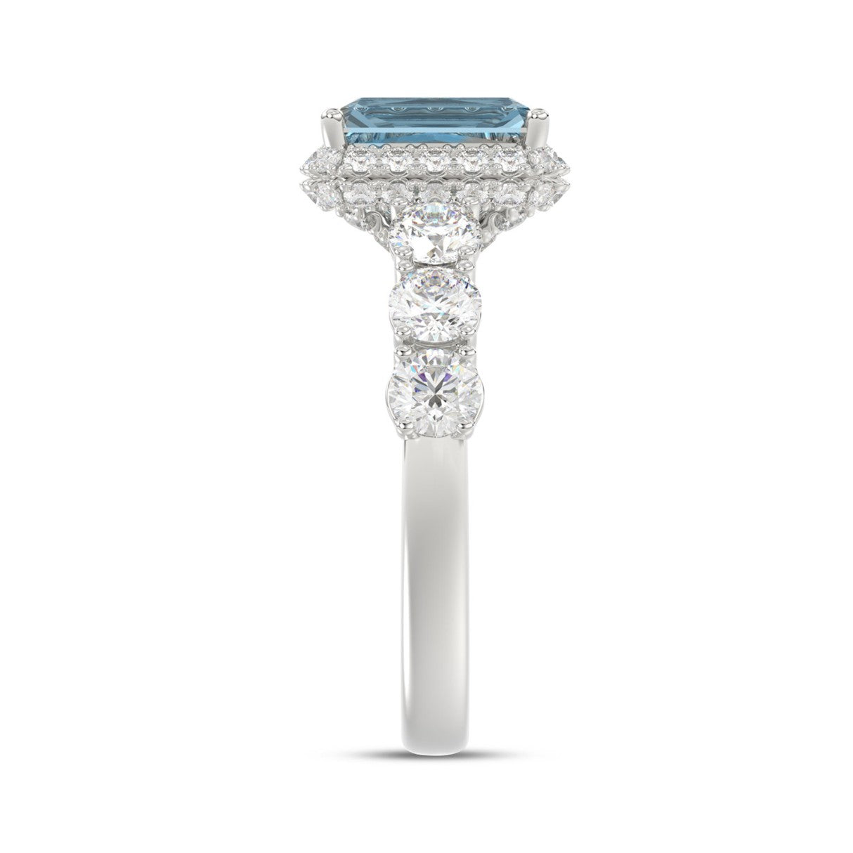 14K WHITE GOLD 3 1/2CT ROUND/RADIANT DIAMOND LADIES RING (CENTER STONE RADIANT BLUE DIAMOND 2.00CT)