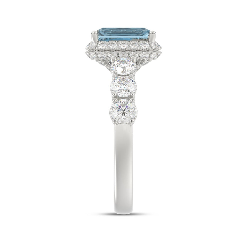 14K WHITE GOLD 3 1/2CT ROUND/RADIANT DIAMOND LADIES RING (CENTER STONE RADIANT BLUE DIAMOND 2.00CT)