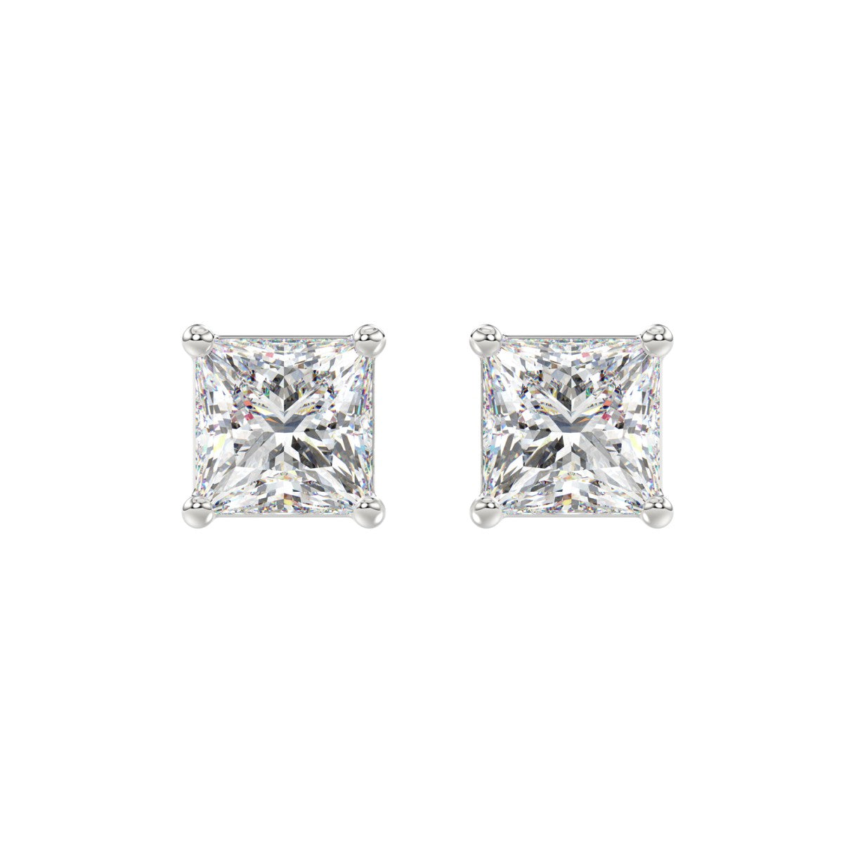 10K WHITE GOLD 4.00CTCT PRINCESS DIAMOND LADIES SOLITAIRE EARRINGS