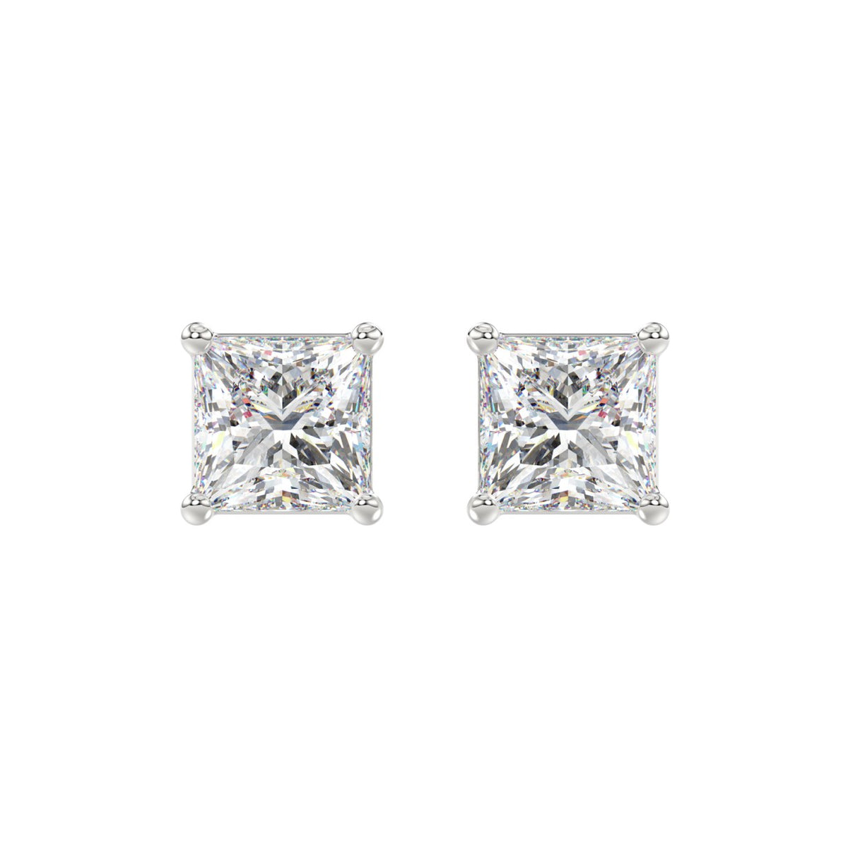 10K WHITE GOLD 4.00CTCT PRINCESS DIAMOND LADIES SOLITAIRE EARRINGS