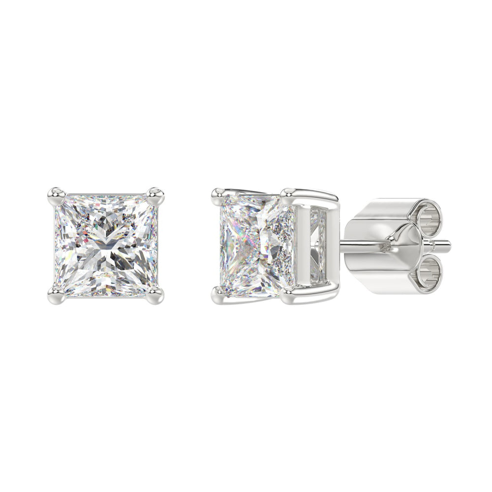 10K WHITE GOLD 4.00CTCT PRINCESS DIAMOND LADIES SOLITAIRE EARRINGS