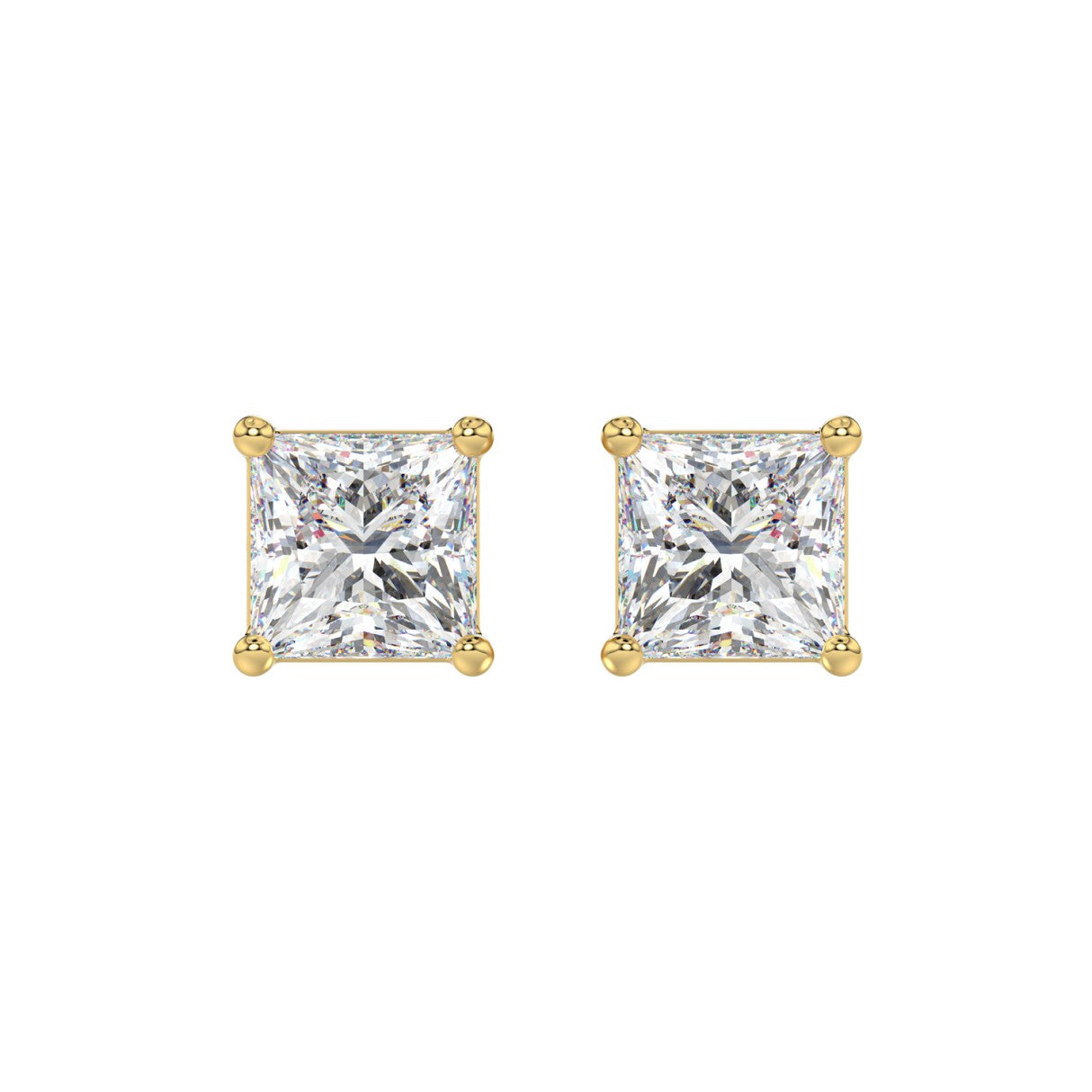 10K YELLOW GOLD 4.00CTCT PRINCESS DIAMOND LADIES SOLITAIRE EARRINGS
