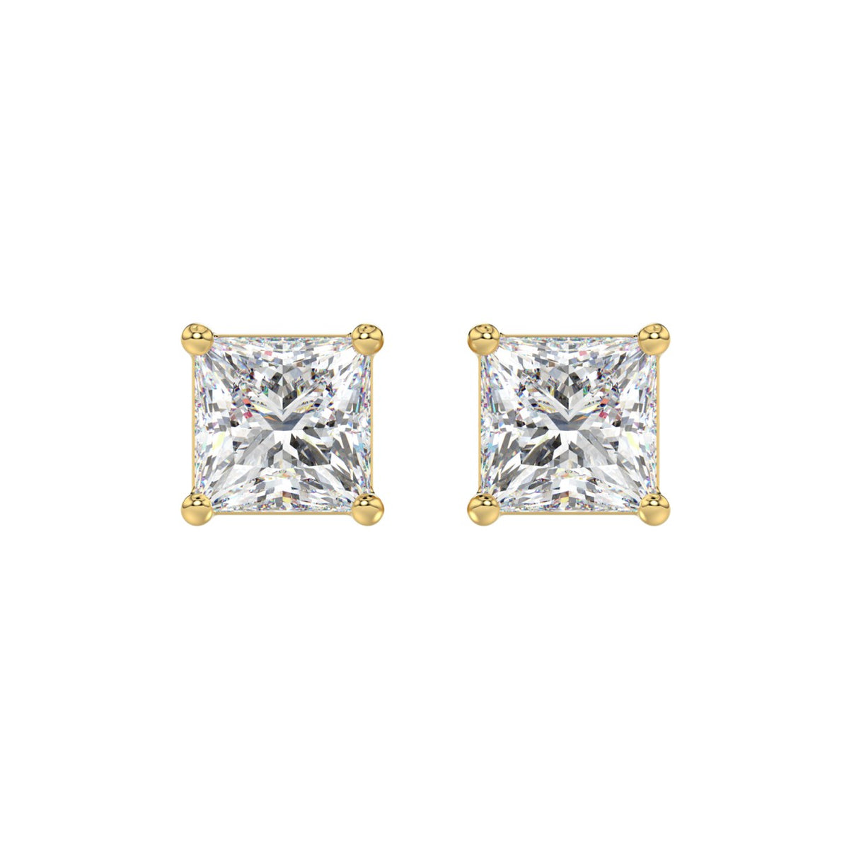 10K YELLOW GOLD 4.00CTCT PRINCESS DIAMOND LADIES SOLITAIRE EARRINGS
