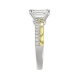 14K WHITE/YELLOW GOLD 2 1/4CT ROUND/EMERALD CUT DIAMOND LADIES RING (CENTER STONE EMERALD CUT DIAMOND 2CT)