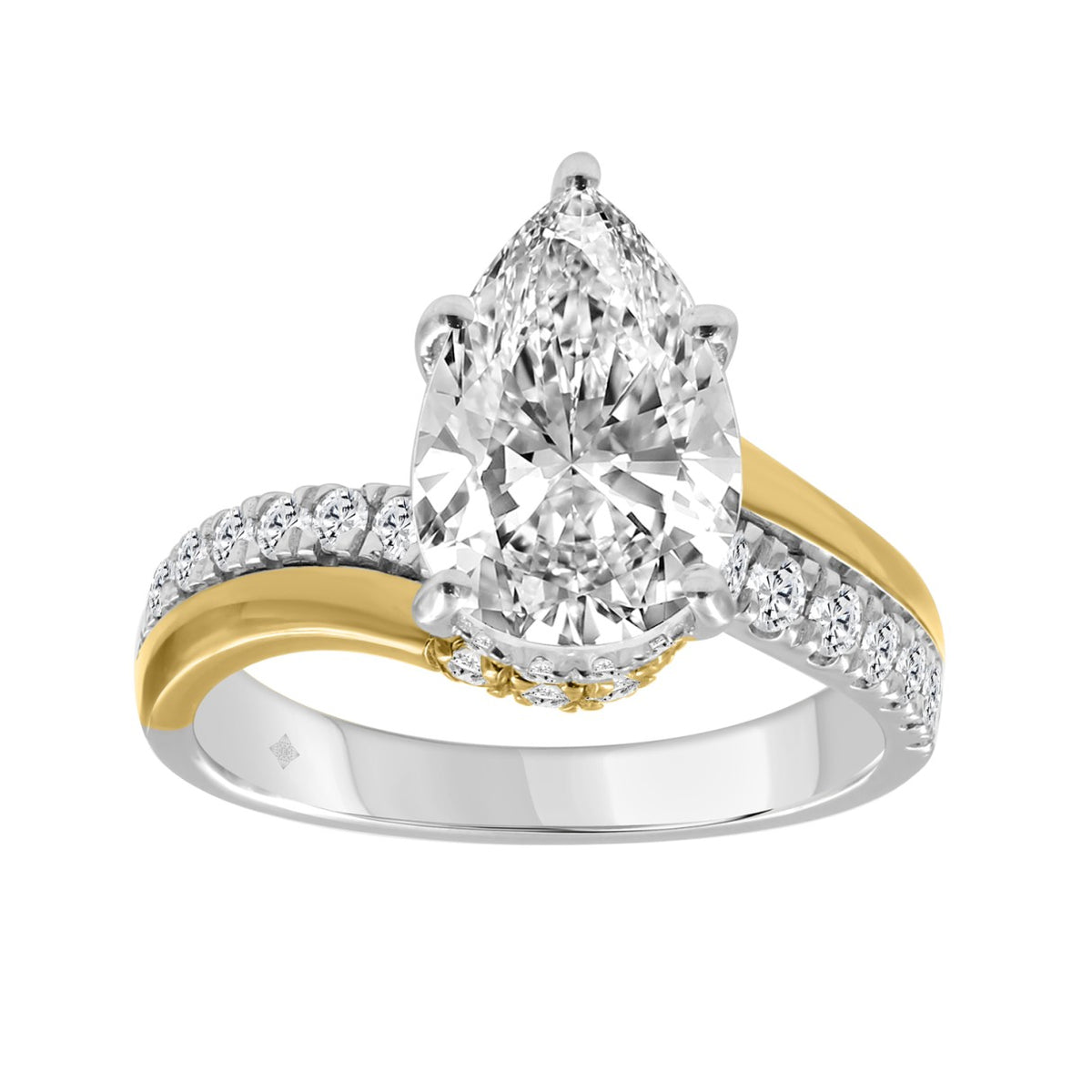 10K WHITE/YELLOW GOLD 3 1/2CT ROUND/PEAR DIAMOND LADIES RING (CENTER STONE PEAR DIAMOND 3CT)
