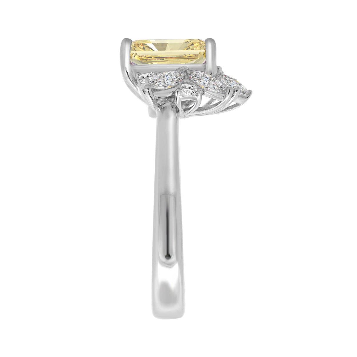 14K WHITE GOLD 2 1/2CT ROUND/MARQUISE/PEAR/YELLOW RADIANT DIAMOND LADIES RING (CENTER STONE YELLOW RADIANT DIAMOND 2CT)