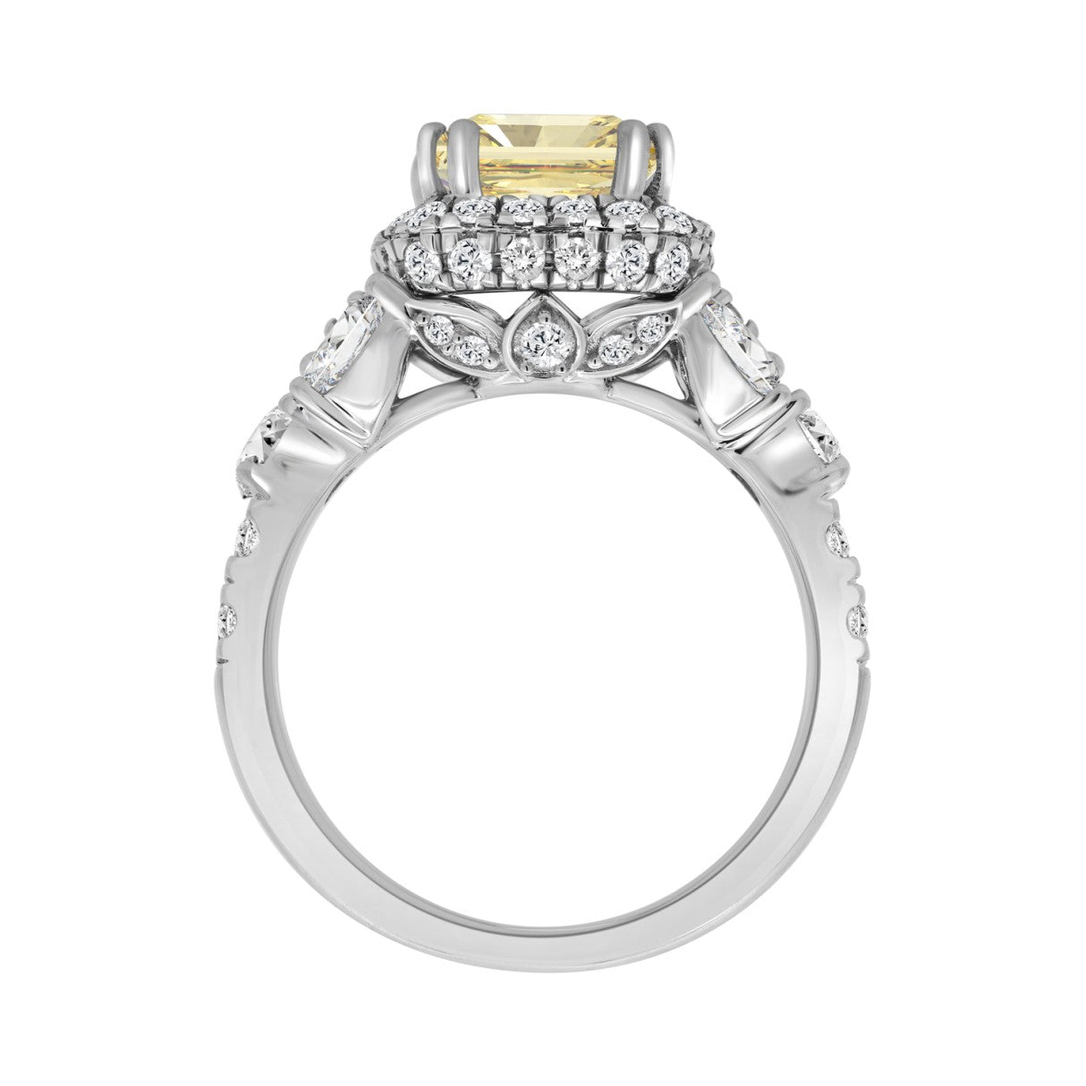 14K WHITE GOLD 4 3/4CT ROUND/PEAR/YELLOW CUSHION DIAMOND LADIES RING (CENTER STONE CUSHION DIAMOND 3.00CT)