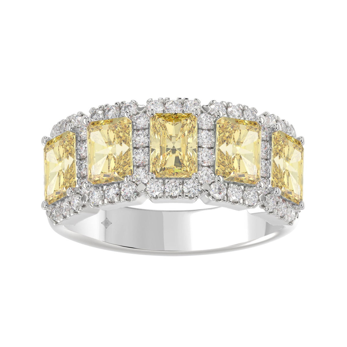 14K WHITE GOLD 3.00CT ROUND/RADIANT YELLOW DIAMOND LADIES RING