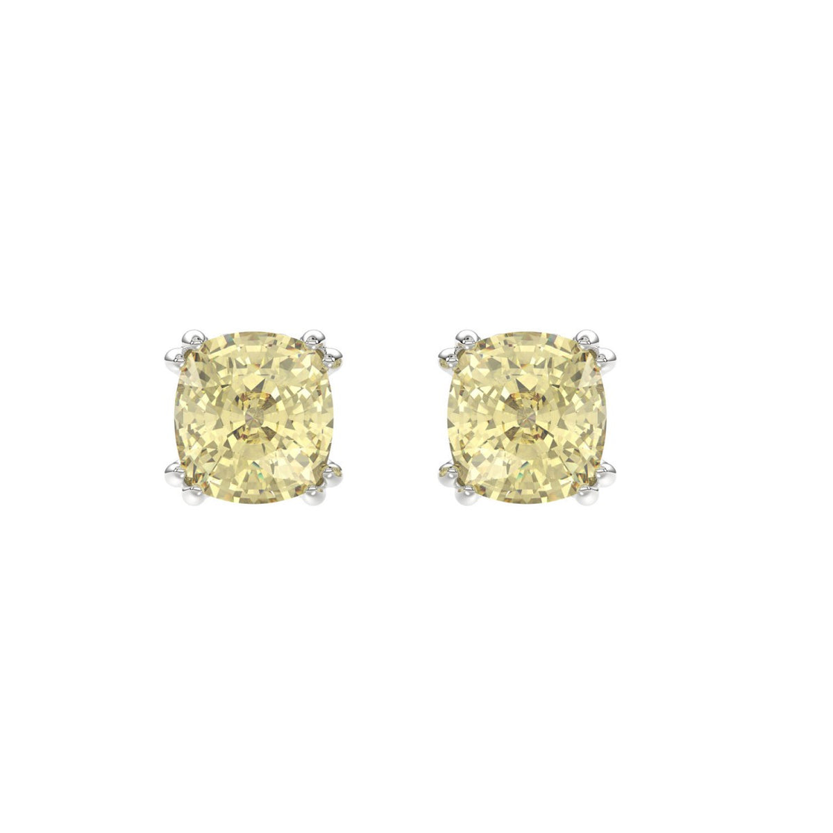 14K WHITE GOLD 2.00CT CUSHION YELLOW DIAMOND LADIES EARRINGS