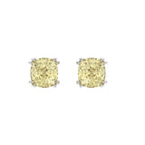 14K WHITE GOLD 2.00CT CUSHION YELLOW DIAMOND LADIES EARRINGS