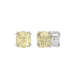 14K WHITE GOLD 2.00CT CUSHION YELLOW DIAMOND LADIES EARRINGS