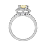 14K WHITE GOLD 2 3/4CT ROUND/YELLOW CUSHION DIAMOND LADIES RING