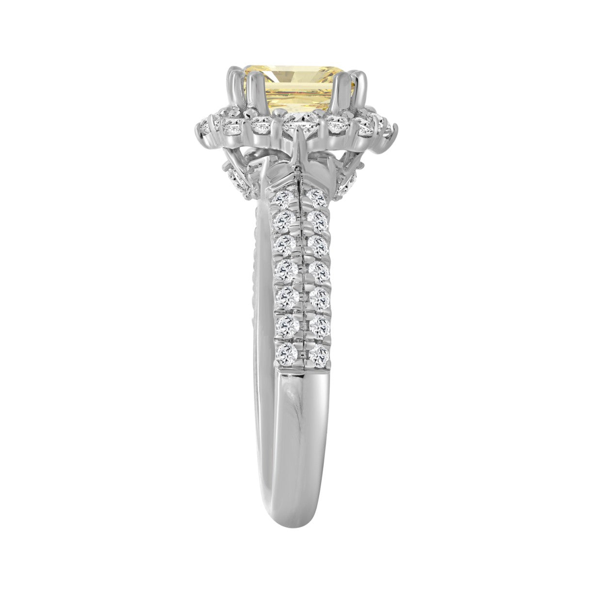 14K WHITE GOLD 2 3/4CT ROUND/YELLOW CUSHION DIAMOND LADIES RING