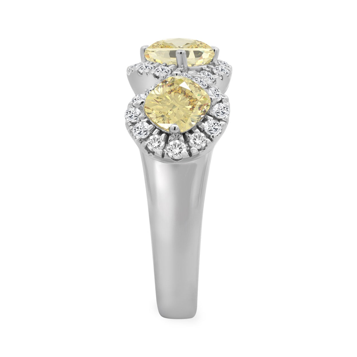 14K WHITE GOLD 2.00CT ROUND/YELLOW CUSHION DIAMOND LADIES RING