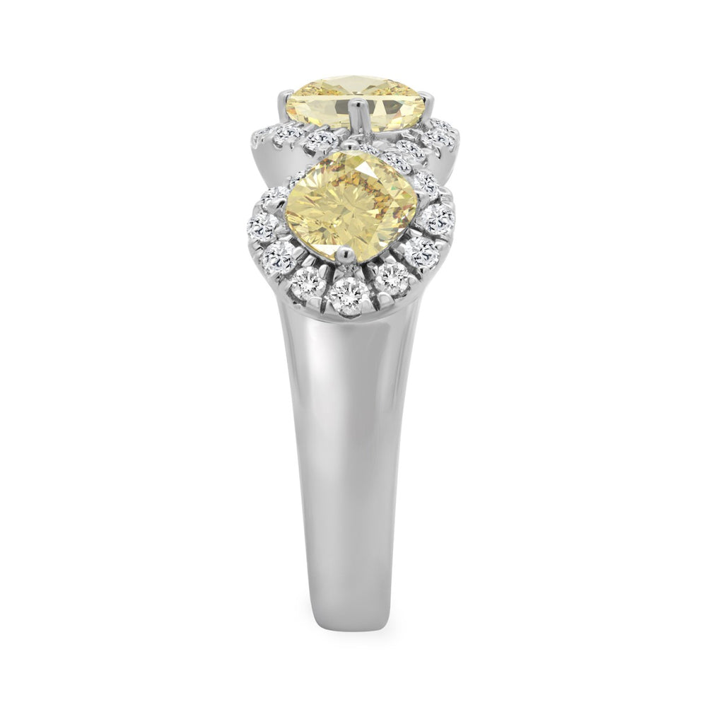 14K WHITE GOLD 2.00CT ROUND/YELLOW CUSHION DIAMOND LADIES RING