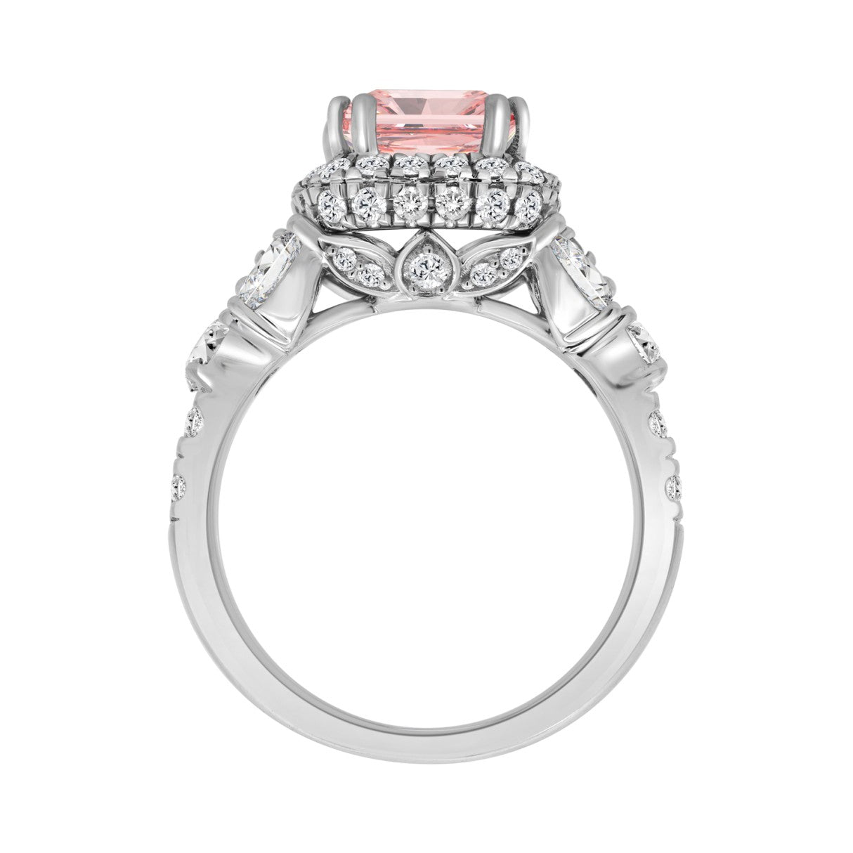 ETERNAL BLUSH COLLECTION 14K WHITE GOLD 4 3/4CT ROUND/PEAR/PINK CUSHION DIAMOND LADIES RING (CENTER STONE PINK CUSHION DIAMOND 3.00CT)