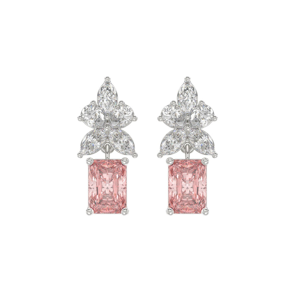 14K WHITE GOLD 3.00CT PEAR/MARQUISE/PINK RADIANT DIAMOND LADIES EARRINGS