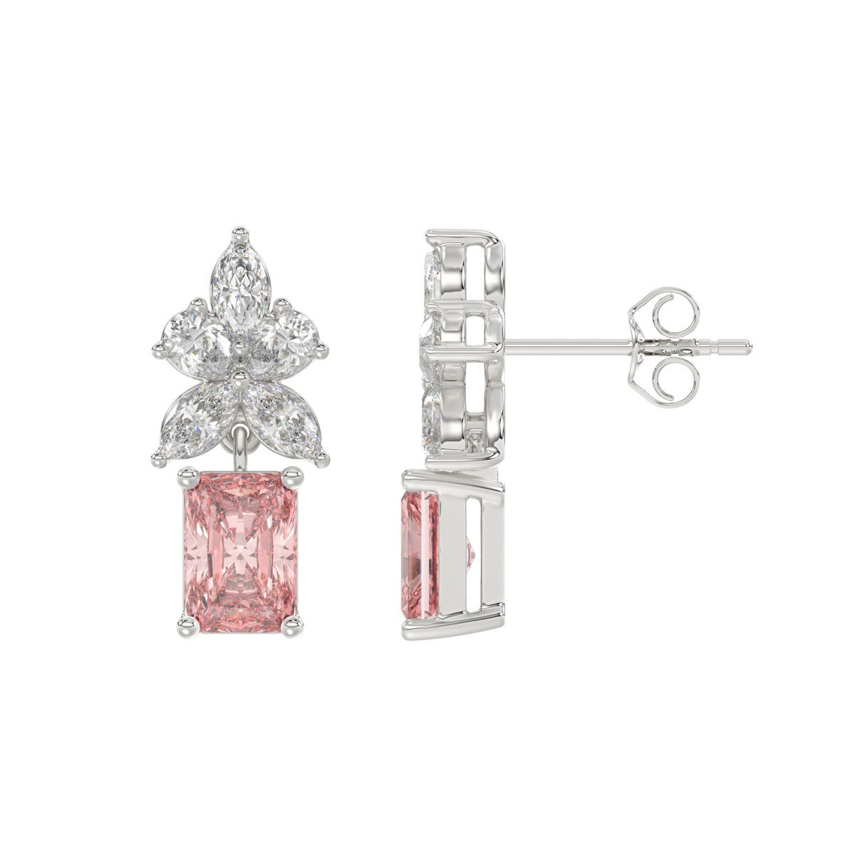 ETERNAL BLUSH COLLECTION 14K WHITE GOLD 3.00CT PEAR/MARQUISE/PINK RADIANT DIAMOND LADIES EARRINGS