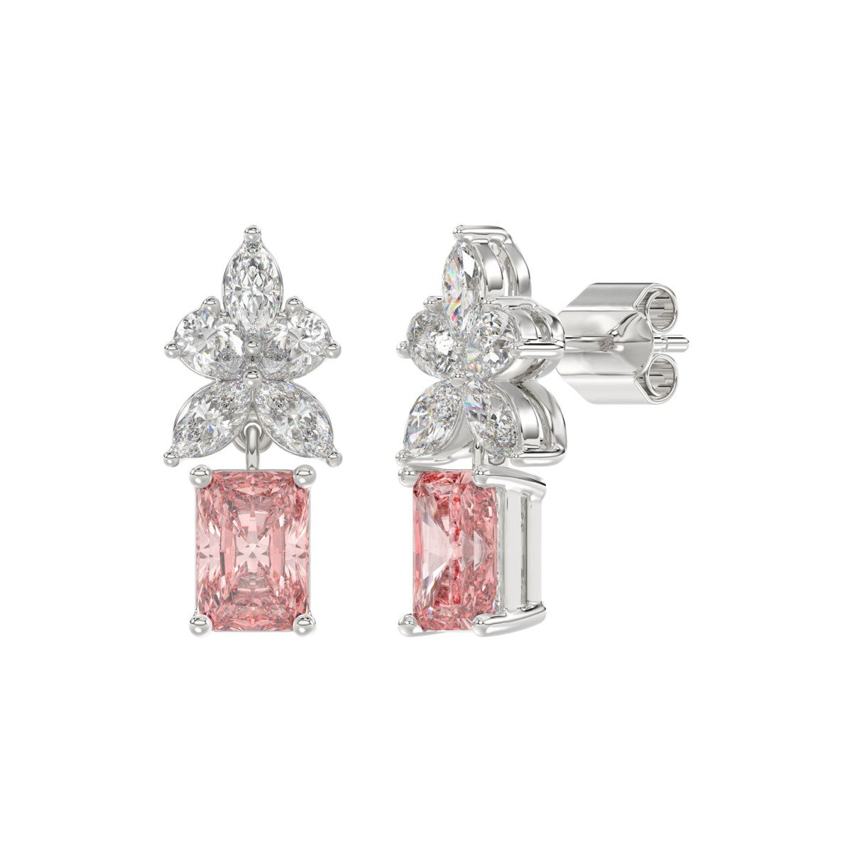 ETERNAL BLUSH COLLECTION 14K WHITE GOLD 3.00CT PEAR/MARQUISE/PINK RADIANT DIAMOND LADIES EARRINGS