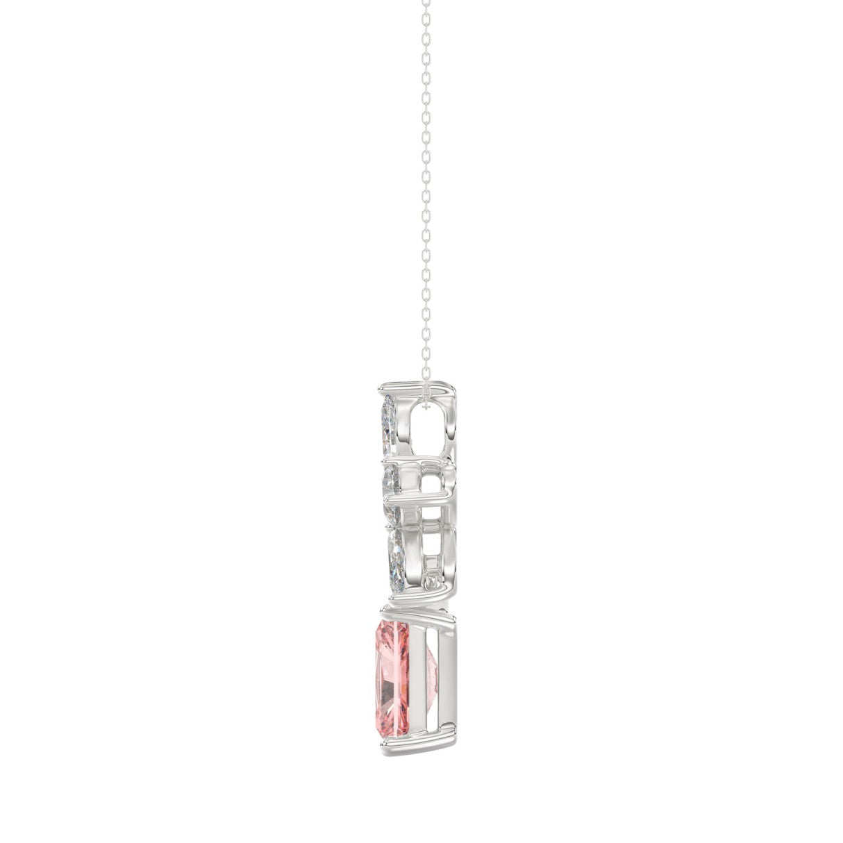 ETERNAL BLUSH COLLECTION 14K WHITE GOLD 2 1/4CT PEAR/MARQUISE/PINK RADIANT DIAMOND LADIES PENDANT WITH CHAIN (CENTER STONE PINK RADIANT DIAMOND 1 1/2CT)