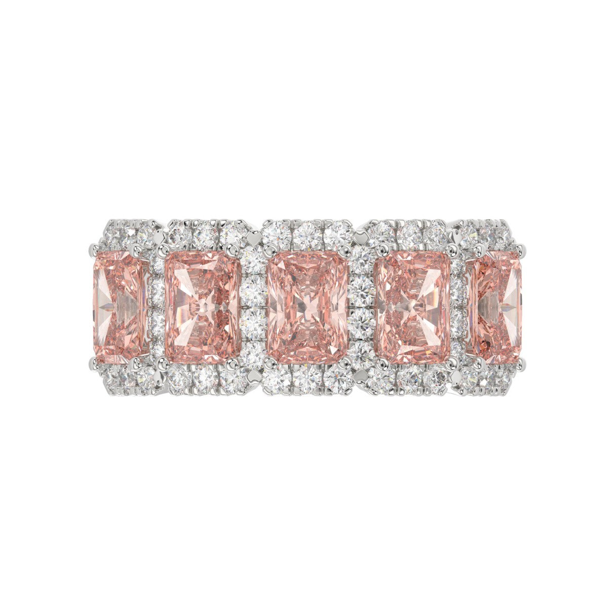 14K WHITE GOLD 3.00CT ROUND/PINK RADIANT DIAMOND LADIES RING