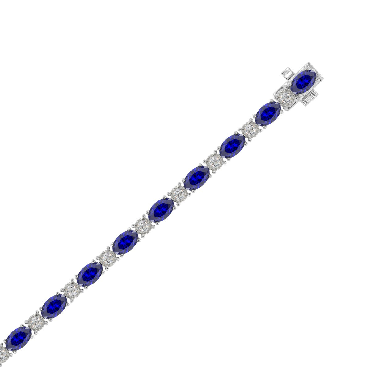 14K WHITE GOLD 6 7/8CT ROUND/OVAL DIAMOND LADIES BRACELET (BLUE SAPPHIRE OVAL 6 1/6CT)