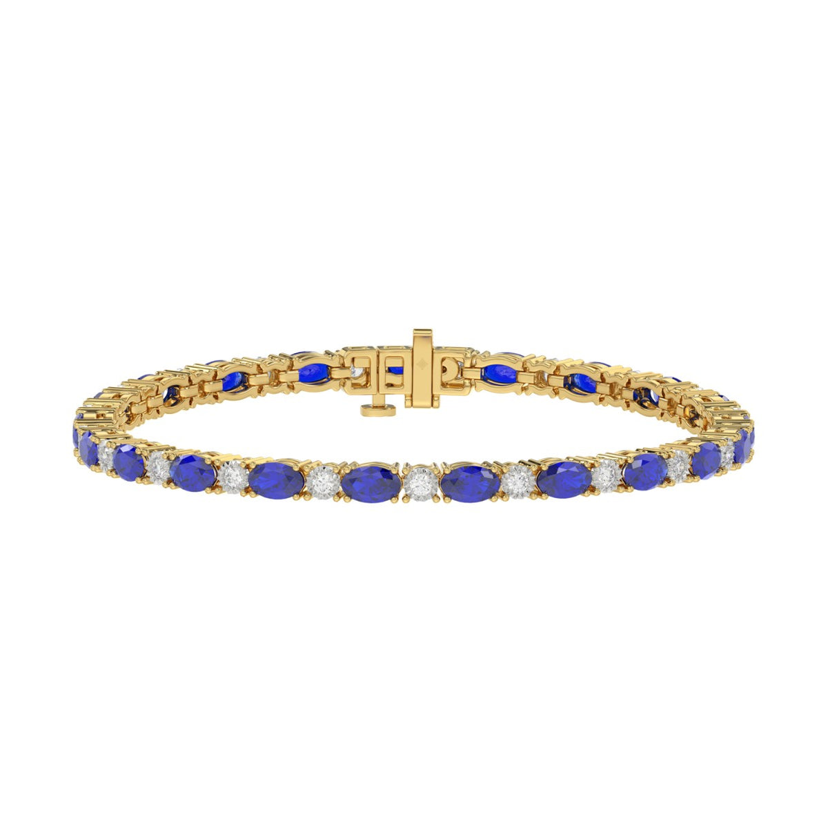 14K YELLOW GOLD 6 7/8CT ROUND/OVAL DIAMOND LADIES BRACELET (BLUE SAPPHIRE OVAL 6 1/6CT)