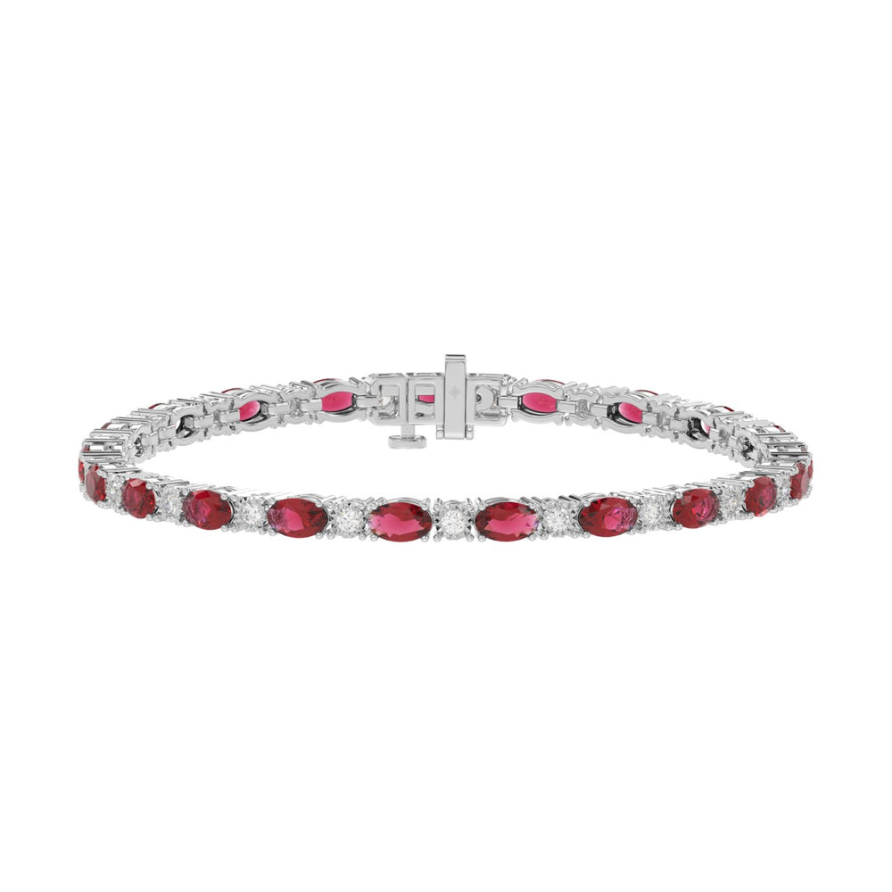 14K WHITE GOLD 6 7/8CT ROUND/RUBY OVAL DIAMOND LADIES BRACELET (OVAL RUBY 6 1/6CT)
