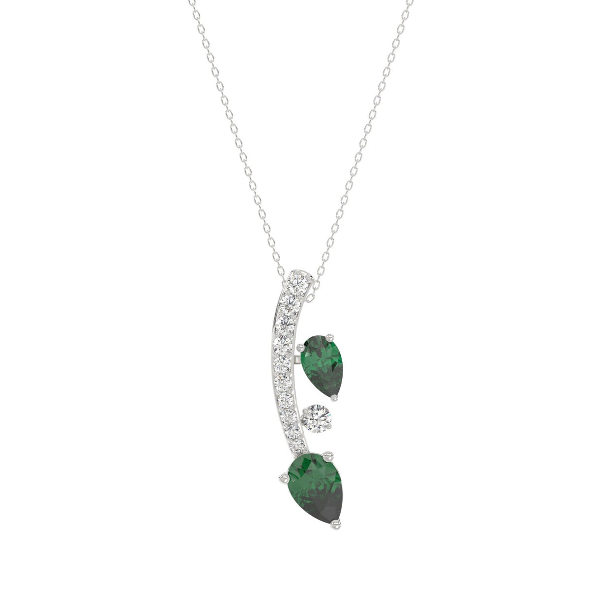 14K WHITE GOLD 7/8CT ROUND/PEAR DIAMOND LADIES PENDANT WITH CHAIN (PEAR EMERALD 5/8CT)