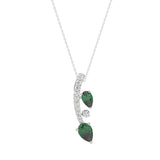 14K WHITE GOLD 7/8CT ROUND/PEAR DIAMOND LADIES PENDANT WITH CHAIN (PEAR EMERALD 5/8CT)