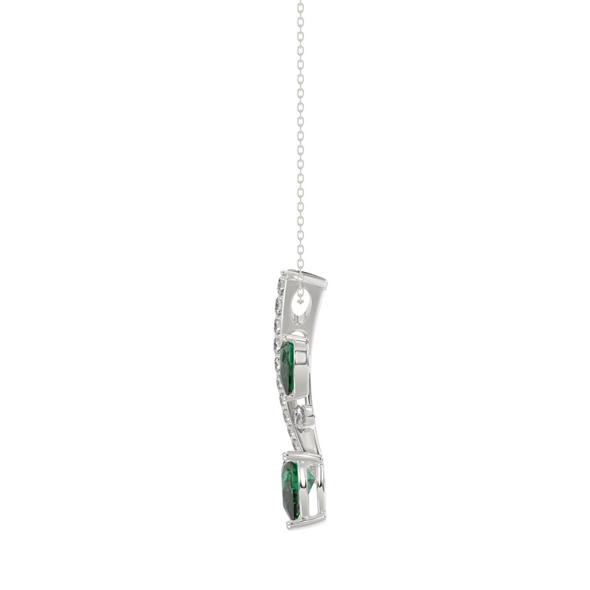 14K WHITE GOLD 7/8CT ROUND/PEAR DIAMOND LADIES PENDANT WITH CHAIN (PEAR EMERALD 5/8CT)