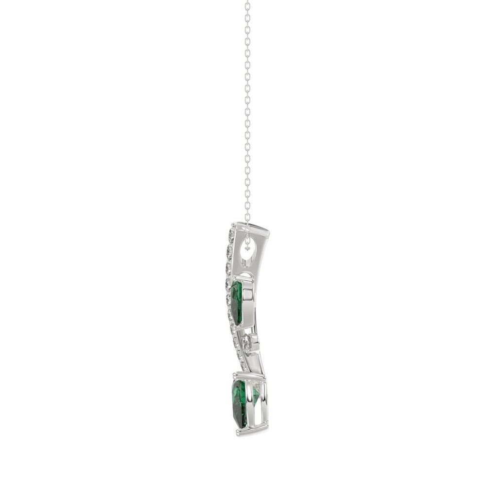 14K WHITE GOLD 7/8CT ROUND/PEAR DIAMOND LADIES PENDANT WITH CHAIN (PEAR EMERALD 5/8CT)