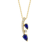 14K YELLOW GOLD 7/8CT ROUND/PEAR DIAMOND LADIES PENDANT WITH CHAIN (PEAR BLUE SAPPHIRE 5/8CT)