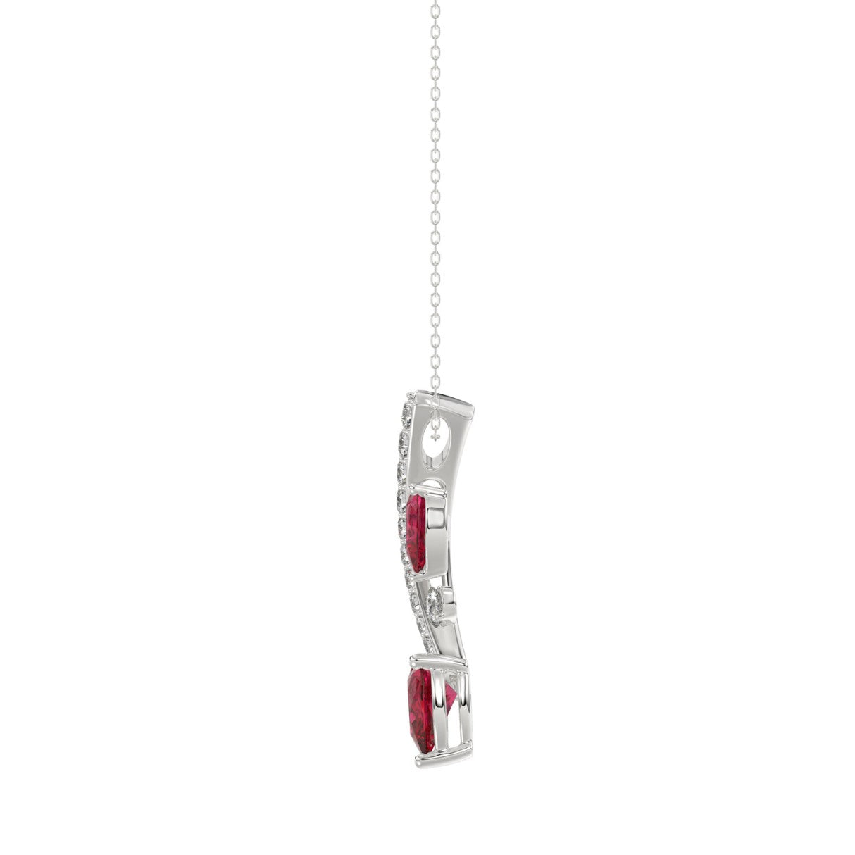 14K WHITE GOLD 7/8CT ROUND/PEAR DIAMOND LADIES PENDANT WITH CHAIN (PEAR RUBY 5/8CT)