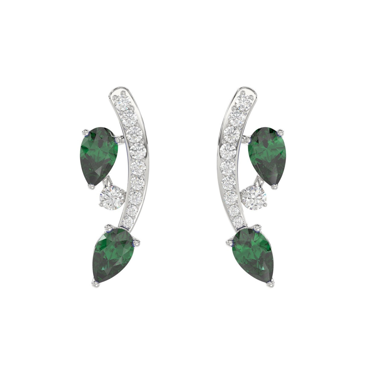 14K WHITE GOLD 1.00CT ROUND/PEAR DIAMOND LADIES EARRINGS (PEAR EMERALD DIAMOND 7/8CT)