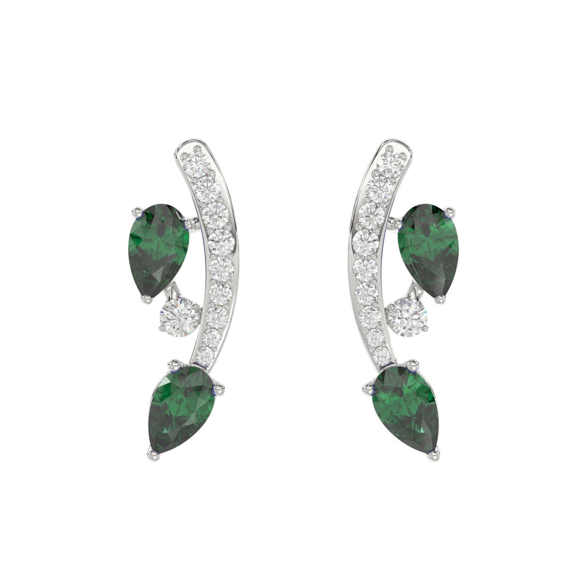 14K WHITE GOLD 1.00CT ROUND/PEAR DIAMOND LADIES EARRINGS (PEAR EMERALD DIAMOND 7/8CT)
