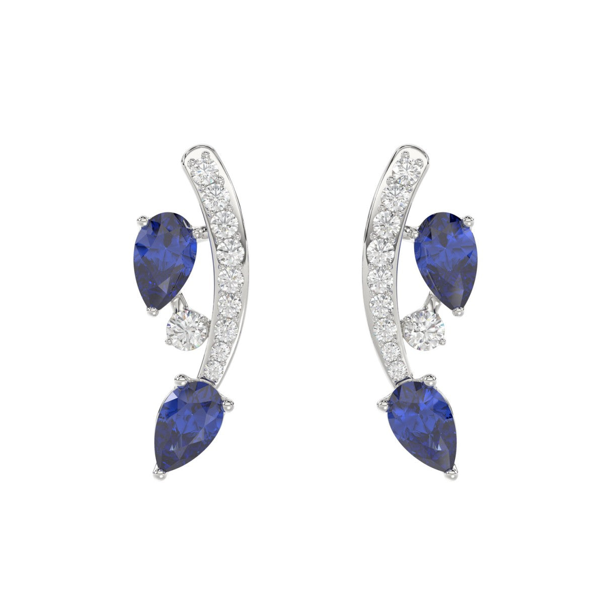 14K WHITE GOLD 1.00CT ROUND/PEAR DIAMOND LADIES EARRINGS (PEAR BLUE SAPPHIRE 7/8CT)