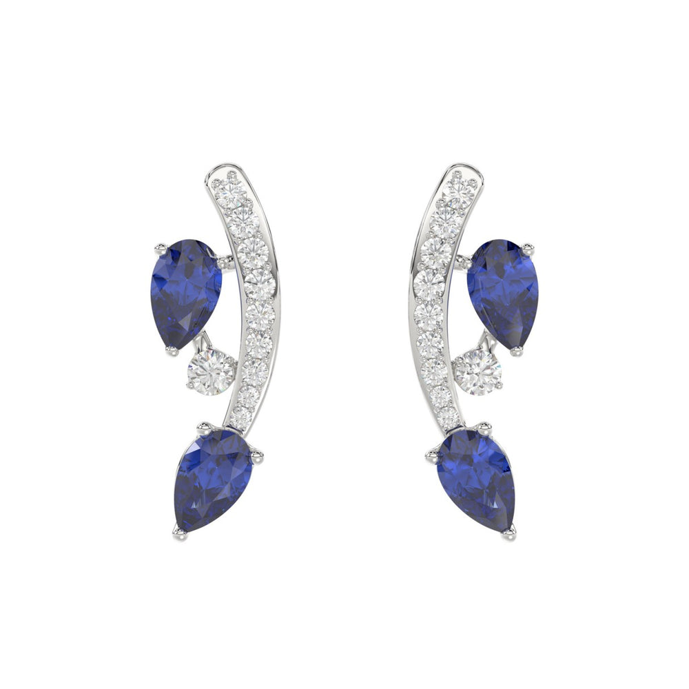 14K WHITE GOLD 1.00CT ROUND/PEAR DIAMOND LADIES EARRINGS (PEAR BLUE SAPPHIRE 7/8CT)