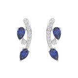 14K WHITE GOLD 1.00CT ROUND/PEAR DIAMOND LADIES EARRINGS (PEAR BLUE SAPPHIRE 7/8CT)