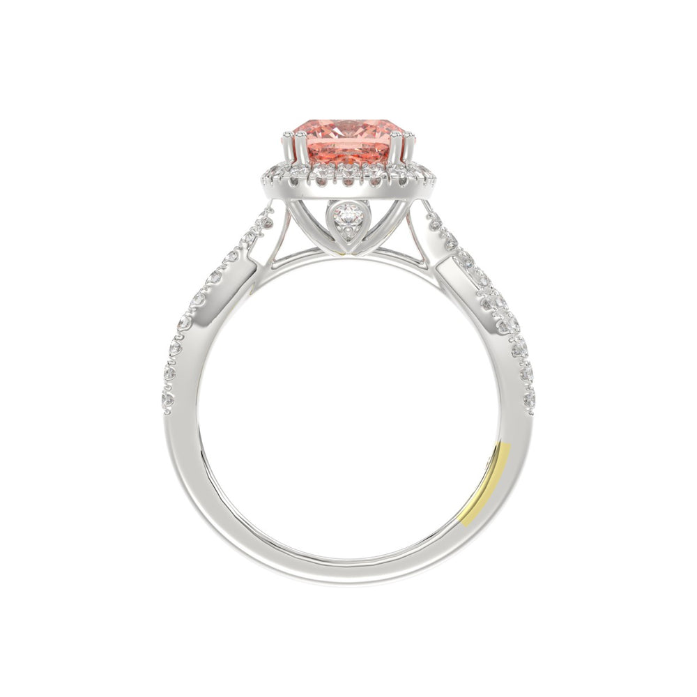 14K WHITE GOLD CRAFTED WITH 18K YELLOW GOLD SHANK 2 1/2CT ROUND/CUSHION DIAMOND LADIES BRIDAL RING (CENTER STONE CUSHION PINK DIAMOND 2.00CT)