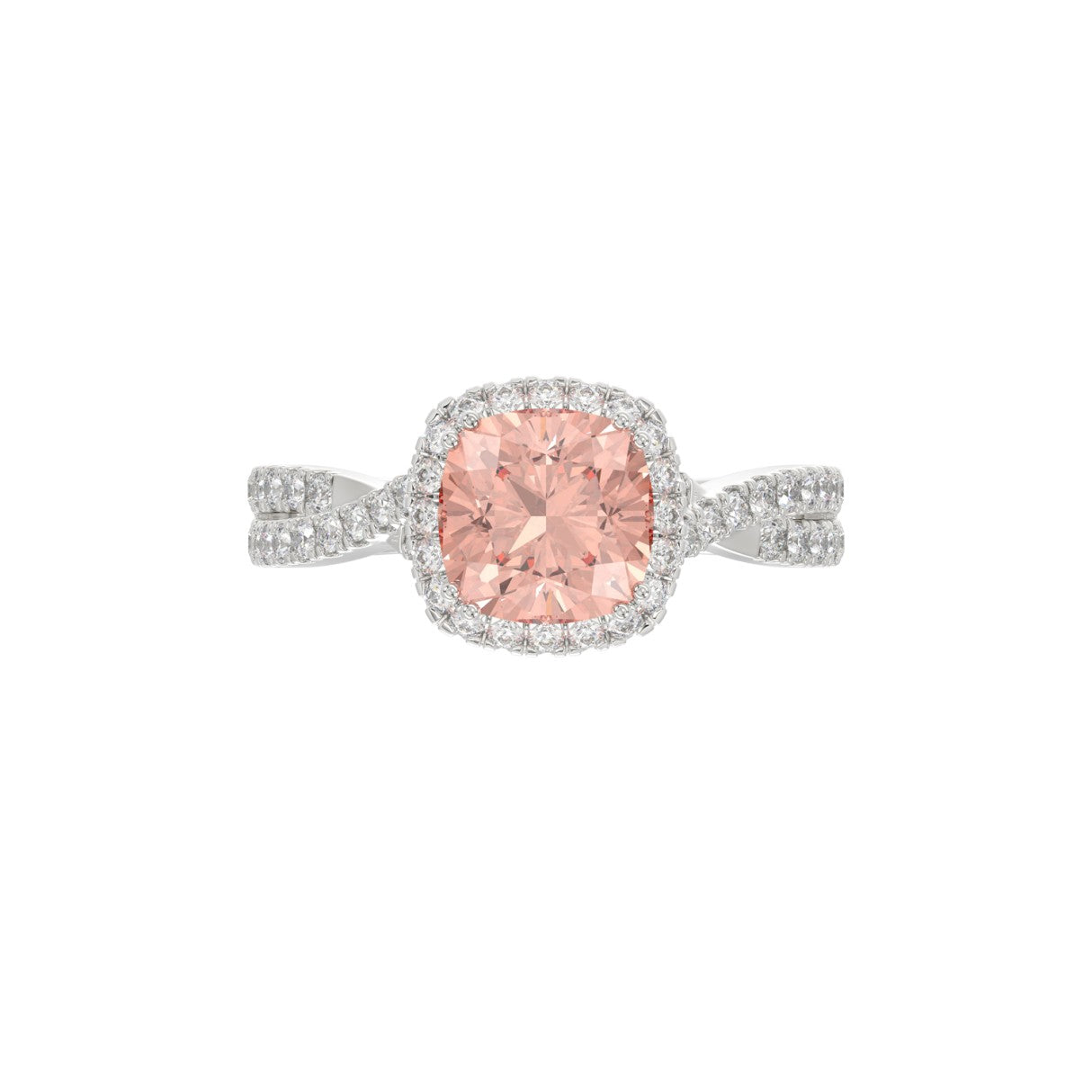 14K WHITE GOLD CRAFTED WITH 18K YELLOW GOLD SHANK 2 1/2CT ROUND/CUSHION DIAMOND LADIES BRIDAL RING (CENTER STONE CUSHION PINK DIAMOND 2.00CT)