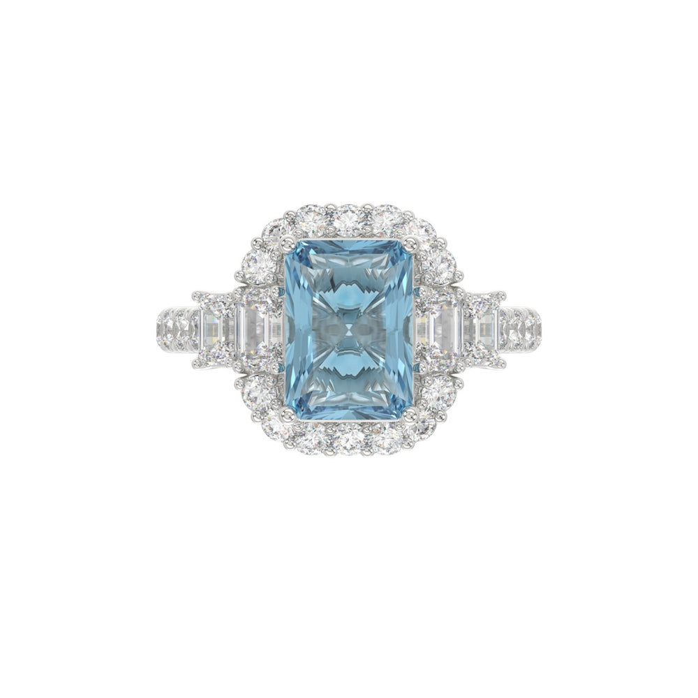 14K WHITE GOLD CRAFTED WITH 18K YELLOW GOLD SHANK 4 1/2CT ROUND/EMERALD DIAMOND LADIES RING  (CENTER STONE EMERALD BLUE DIAMOND 3.00CT)
