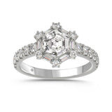 14K WHITE GOLD 1 3/4CT ROUND/BAGUETTE/HEZAGON STEP CUT DIAMOND LADIES RING